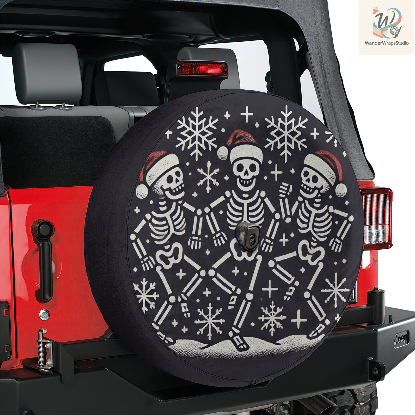 Skeleton Dancing Spare Tire Cover – Waterproof UV Resistant Protector with Camera Hole