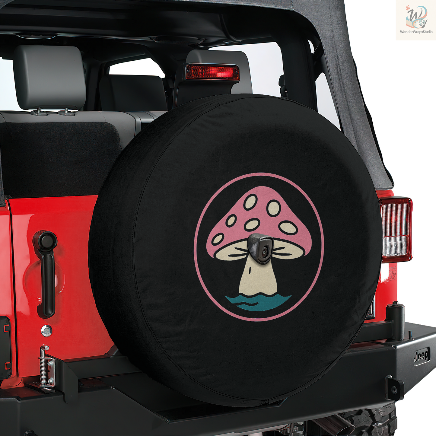 Pink Mushroom Spare Tire Cover – Waterproof UV Resistant Protector with Camera Hole