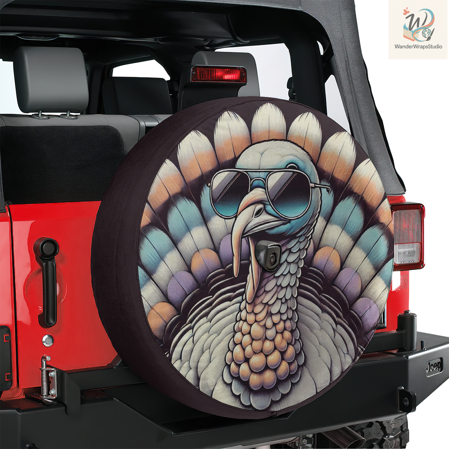 Turkey White Spare Tire Cover – Waterproof UV Resistant Protector with Camera Hole
