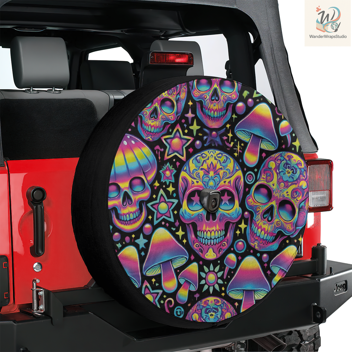 Psychedelic Skull and Mushroom Variations Spare Tire Cover – Waterproof UV Resistant Protector with Camera Hole