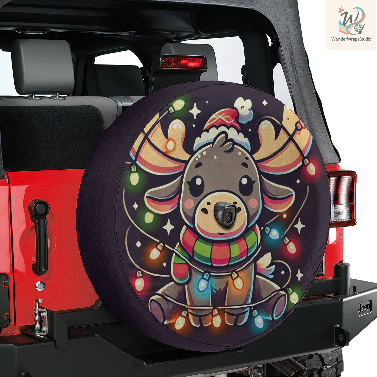 Merry Christmas Moose Spare Tire Cover – Waterproof UV Resistant Protector with Camera Hole