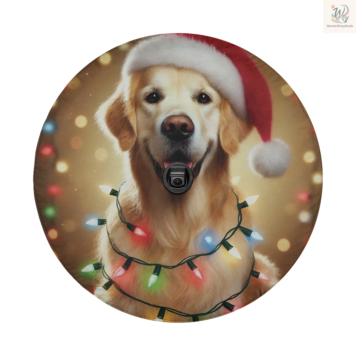 Christmas Cute Retriever Spare Tire Cover – Waterproof UV Resistant Protector with Camera Hole