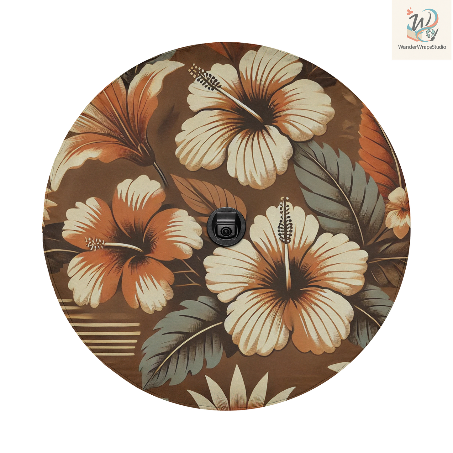 Retro Hibiscus Spare Tire Cover – Waterproof UV Resistant Protector with Camera Hole