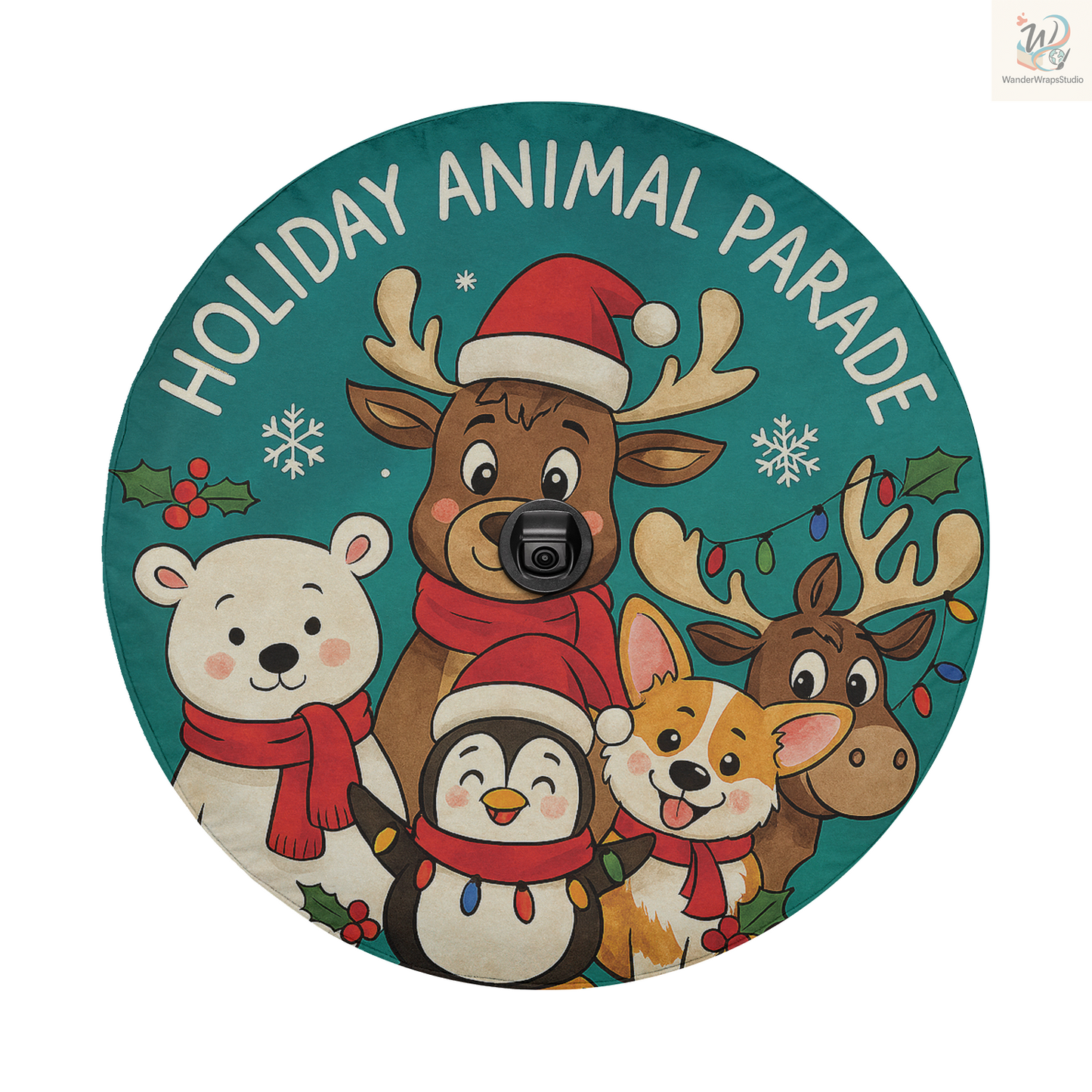 Holiday Animal Parade Spare Tire Cover – Waterproof UV Resistant Protector with Camera Hole