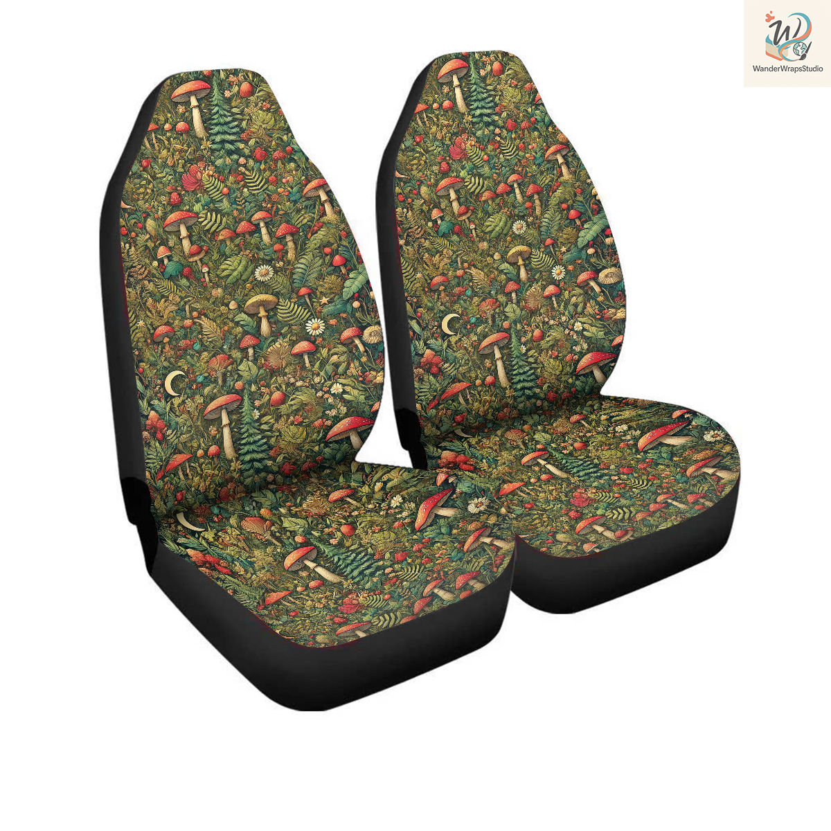 Green Colorful Mushroom Car Seat Covers – High Quality Graphic and Polar Fleece Protector Set