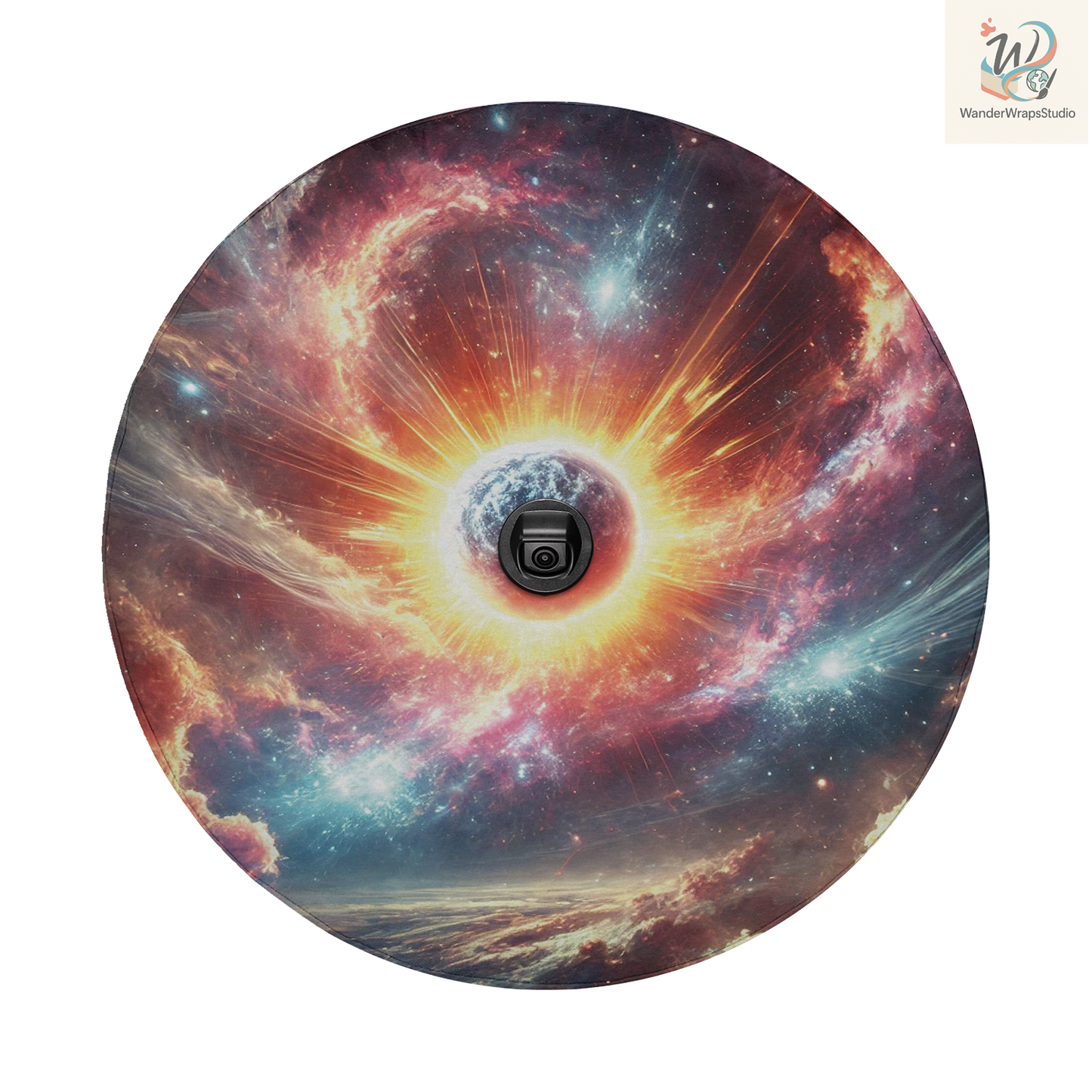 Cosmic Explosion Spare Tire Cover – Waterproof UV Resistant Protector with Camera Hole