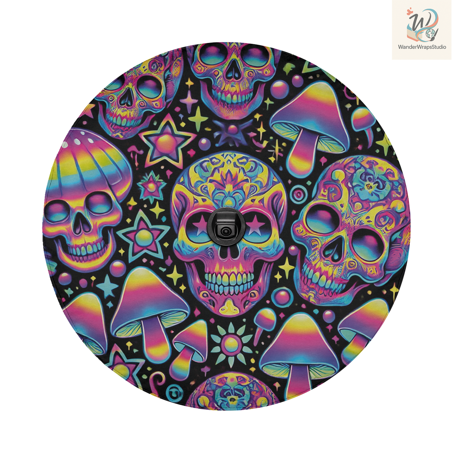 Psychedelic Skull and Mushroom Variations Spare Tire Cover – Waterproof UV Resistant Protector with Camera Hole
