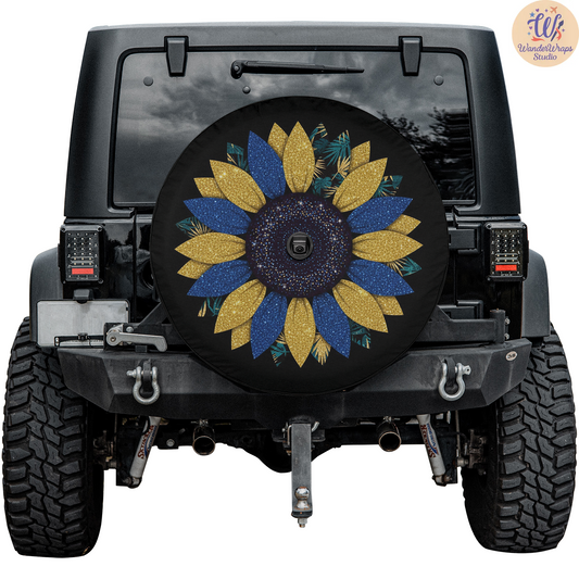Hot Yellow Sunflower Spare Tire Cover – Waterproof UV Resistant Protector with Camera Hole