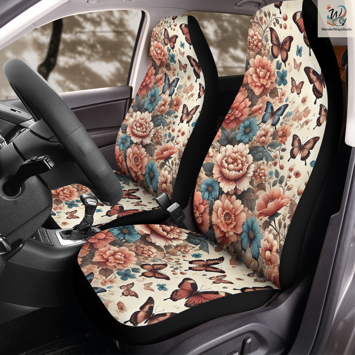 Floral Butterflies Car Seat Covers – High Quality Graphic and Polar Fleece Protector Set