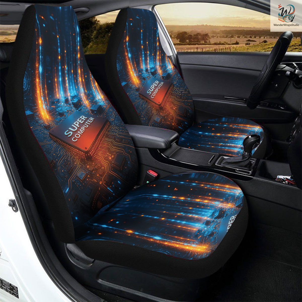 Super Computer Car Seat Covers – High Quality Graphic and Polar Fleece Protector Set