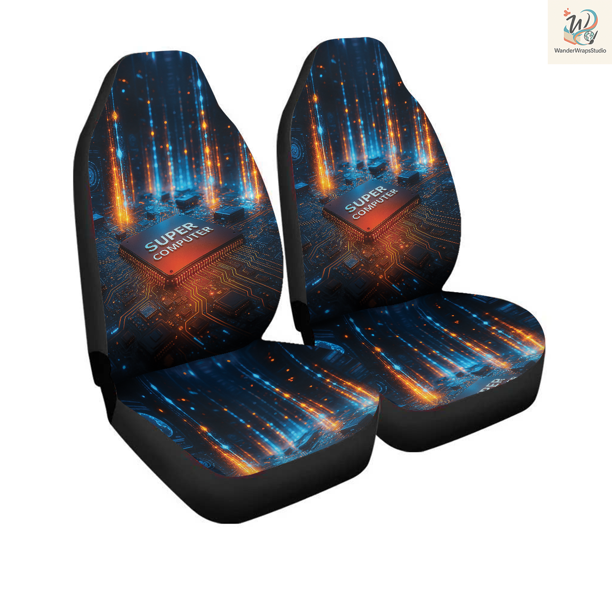 Super Computer Car Seat Covers – High Quality Graphic and Polar Fleece Protector Set