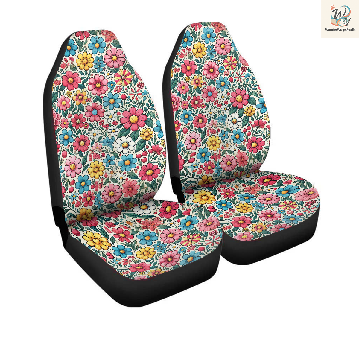 Cheerful Spring Floral Car Seat Covers – High Quality Graphic and Polar Fleece Protector Set