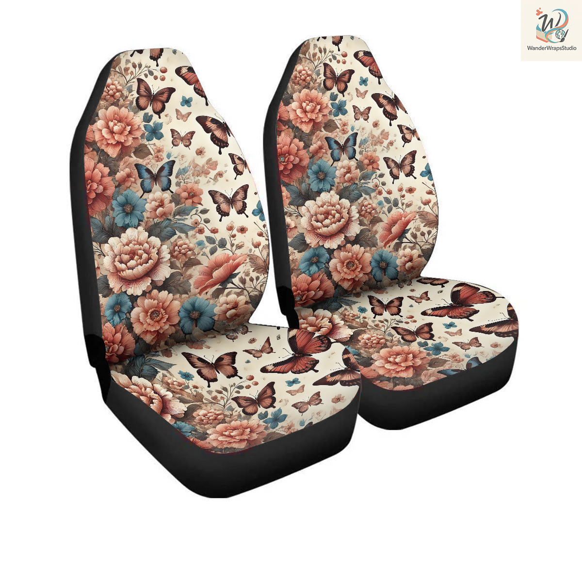 Floral Butterflies Car Seat Covers – High Quality Graphic and Polar Fleece Protector Set