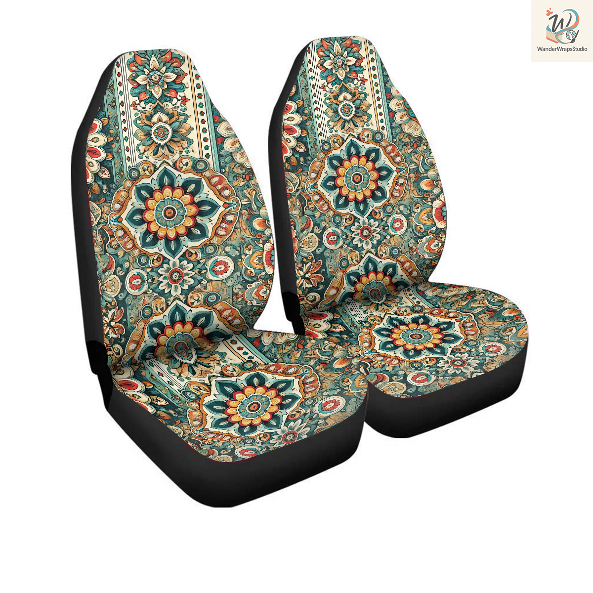 Mandala Inspired Pattern Car Seat Covers – High Quality Graphic and Polar Fleece Protector Set