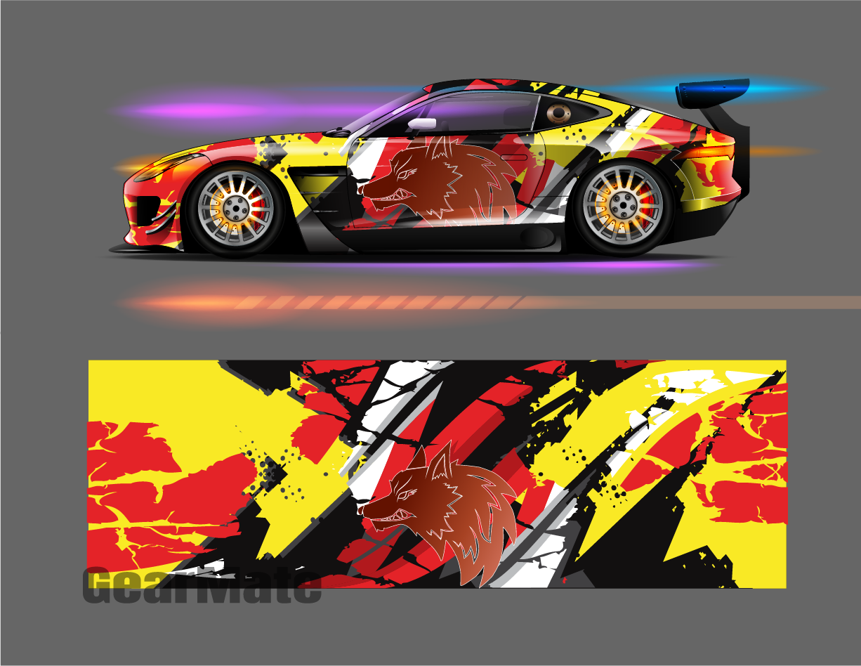 Race Car Livery Wrap Design: Lone Wolf Editable Colors (EPS, PDF Format Digital Download)