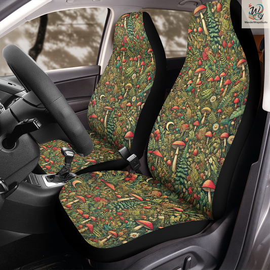 Green Colorful Mushroom Car Seat Covers – High Quality Graphic and Polar Fleece Protector Set