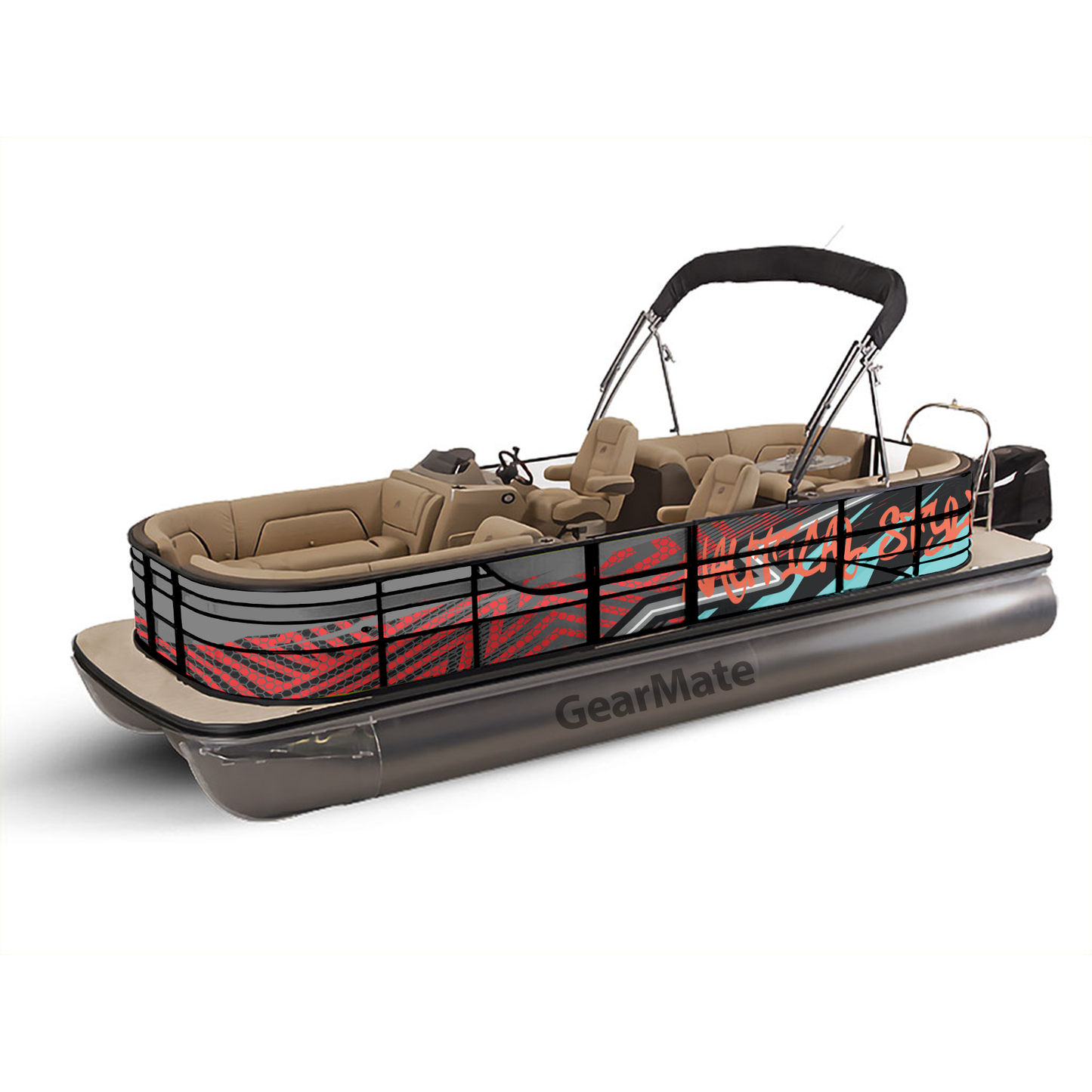 Pontoon Nautical Style Boat Wrap Decal (Left and Right Sides) – Custom Vinyl Graphic Kit | Durable, Weatherproof, DIY Install