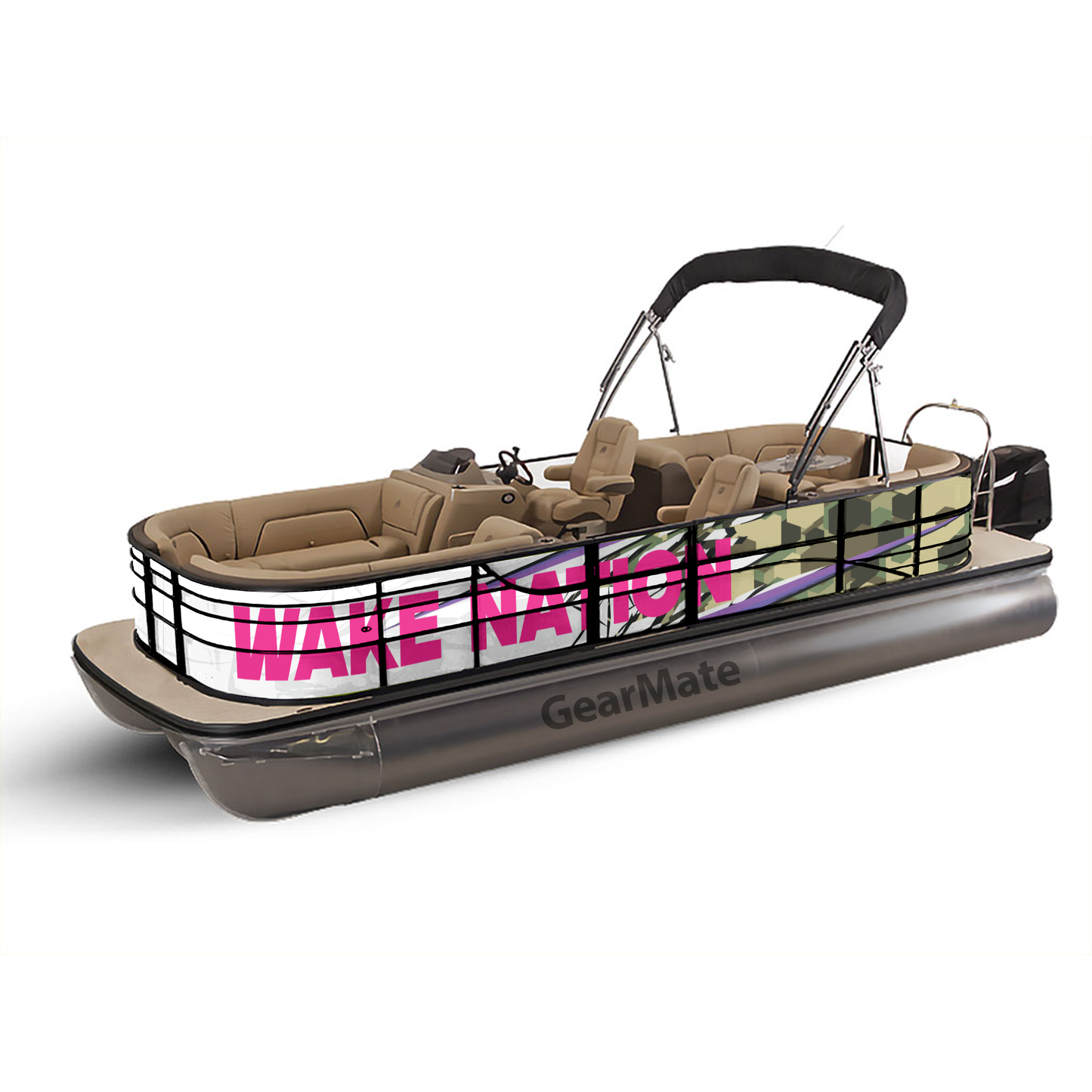 Pontoon Wake Nation Boat Wrap Decal (Left and Right Sides) – Custom Vinyl Graphic Kit | Durable, Weatherproof, DIY Install